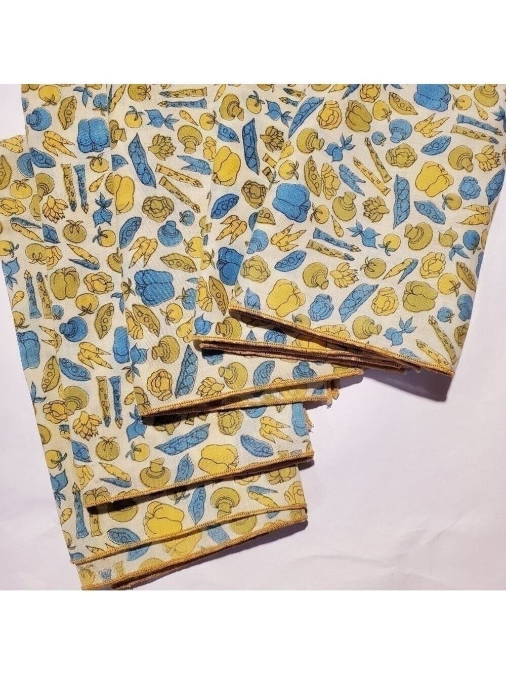 Vtg lot of 5 MCM Mushroom vegetables table linens Napkins set retro - Picture 2 of 8